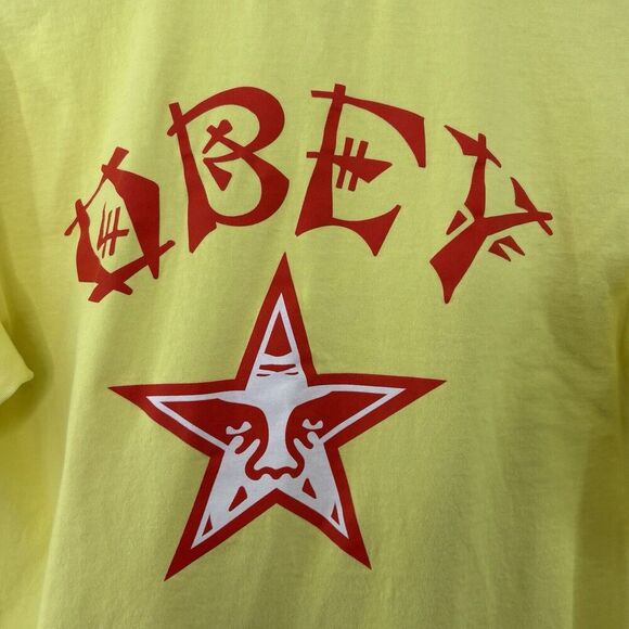 OBEY Men’s Long Sleeve Andre Giant Star-Shapard Fairey-T Shirt M‎ Yellow Lemon - Picture 5 of 7